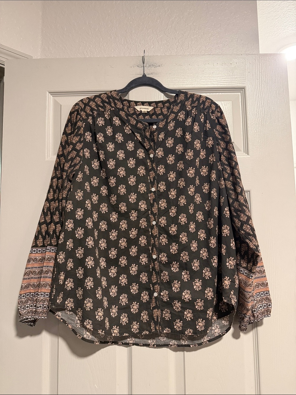 Lucky Brand Black Floral Button-Front Blouse